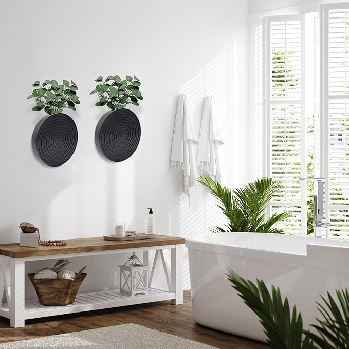 Set of 2 Wall Planter for Indoor Plants, Boho Wall Decor for Living Room, Bathroom,Hanging Planter for Artificial Flower Plants(Black)