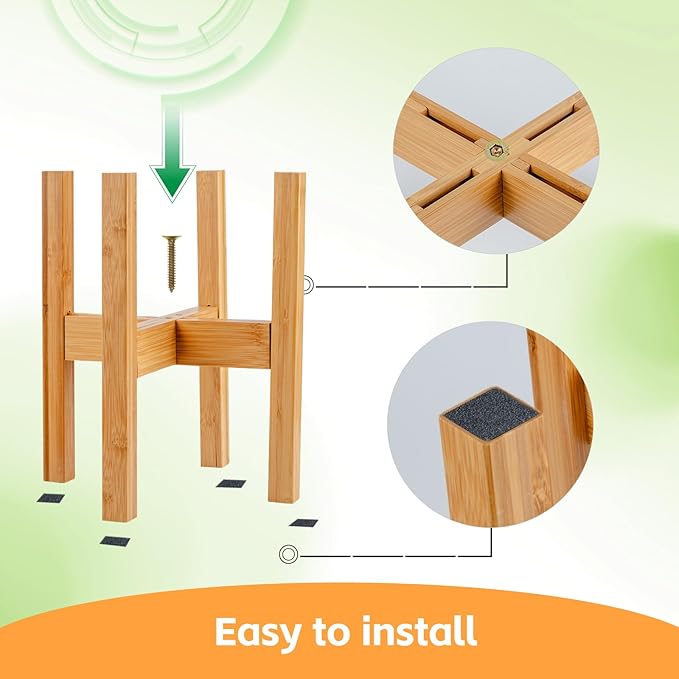 Adjustable Bamboo Plant Stand for Indoor Plants, Holder Rack Fits 8"-12" Pots for Living Room, Bedroom, Corner - Space Saving Shelf (Pot & Plant Not Included)(primary color)