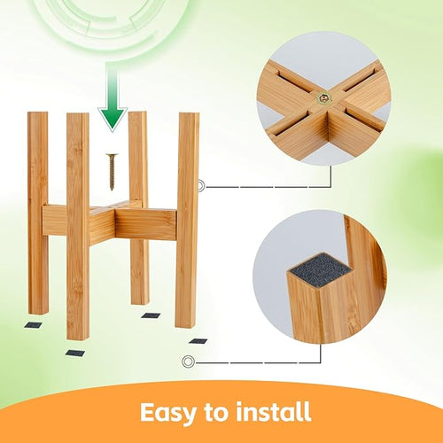 Adjustable Bamboo Plant Stand for Indoor Plants, Holder Rack Fits 8"-12" Pots for Living Room, Bedroom, Corner - Space Saving Shelf (Pot & Plant Not Included)(primary color)