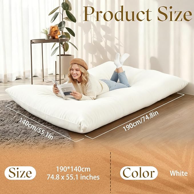 Honeydak 3 in 1 Giant Bean Bag Chair Cover Only (No Filler) Convertible Bean Bag Lazy Floor Sofa Cover Without Filling Washable Versatile Stuffed Animal Storage for Bedroom (Creamy White,Milk Velvet)