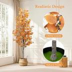 6FT Fall Artificial Eucalyptus Tree with Wicker Basket, Orange Potted Faux Eucalyptus Trees, Autumn Fake Eucalyptus Plants, Lifelike Leaves & Natural Trunk for Home Office Bedroom, Indoor