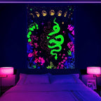 VEIGIKE Blacklight Witchy Snake Tapestry UV Reactive, Cool Trippy Hippie Black Light Art Poster For Men Boys Room Bedroom, Glow In The Dark Blanket Party Decor