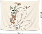 SVBright Abstract Woman Butterfly Fabric Wall Hanging Tapestry 59Wx51H Inch Mid Century Modern Minimalist Flower Plant Beige Terracotta Aesthetic Portrait Home Decor Art for Living Room Bedroom Dorm