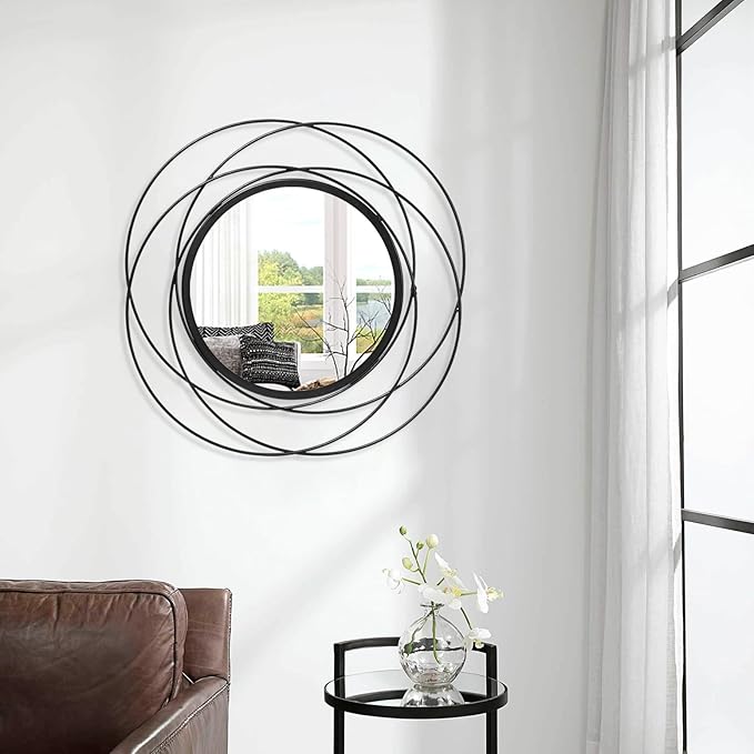 Round Black Mirror 24" for Living Room Wall Decor, Black Accent Framed Circle Bathroom Mirror, Decorative Vanity Mirror, Circular Mirror for Farmhouse Entryway Hallway