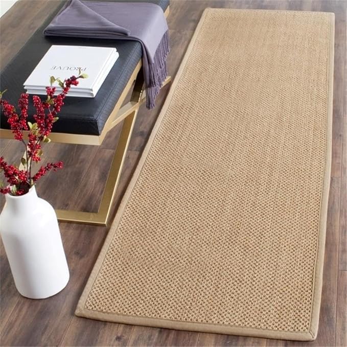 SAFAVIEH Area Rug 6' Square - Natural Fiber Collection - Maize & Linen Color, Sisal, Woven Design with Border (NF141B)