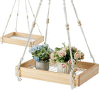 Novabright 2 Pcs Window Hanging Plant Shelf with Macrame Adjustable Rope, 16" Large Wooden Plant Hanger Indoor with Metal Frame, Load 50lb, Suit for Window Ceiling Wall Mount Boho Decor