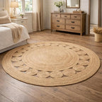 Savi Home Round Jute Area Rug Handwoven- 8 feet Round- Natural Beige - Rustic Vintage Beige Braided Reversible Rug- Eco Friendly Rugs for Farmhouse, Bedroom, Kitchen, Living Room