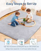 Thick Baby Play Mat for Floor,Padded Foam 59x39 Nursery Rug,Ultra Soft Support&Plush Feel Tummy Time Mat,Non Slip for Toddler,Infants,Kids Play,Yoga,Baby Crawling (Light Grey)