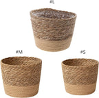 Handwoven Plant Basket, Straw Weaving Flower Basket Woven Storage Baskets Large Plant Pot Container Decoration for Indoor Flower Pots Cover Storage Outdoor Garden Decoration