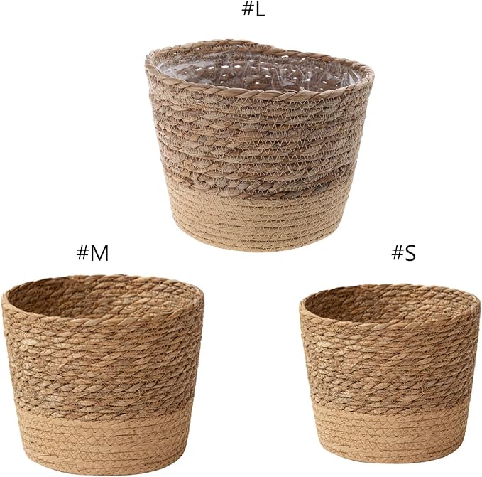Straw Weaving Plant Basket, Large Basket for Plants Indoor with Plastic Liner, Woven Flower Planters for Water Hyacinth, Garden Home Boho Plant Pots Decoration