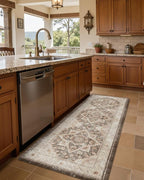 DEXI Kitchen Floor Mats Anti Fatigue, 23x59 Large Cushioned Vintage Runner Rug Waterproof, Standing Comfort Memory Foam Padded for Front Sink Laundry Office, Beige and Brown