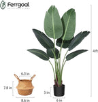 Artificial Bird of Paradise Plants 4 Ft Fake Tropical Tree with Woven Basket, Faux Banana Leaf Plant for Home Indoor Outdoor Office Modern Decor Green 2 Set