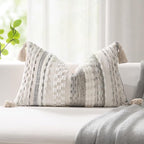 Kevin Textile Spring 12x24 Inch Lumbar Throw Pillow Cover 1 Pack Boho Decorative Soft Chenille Thread Woven Tufted Textured Rectangle Cushion Case Accent for Living Room Couch Sofa Bed, Grey