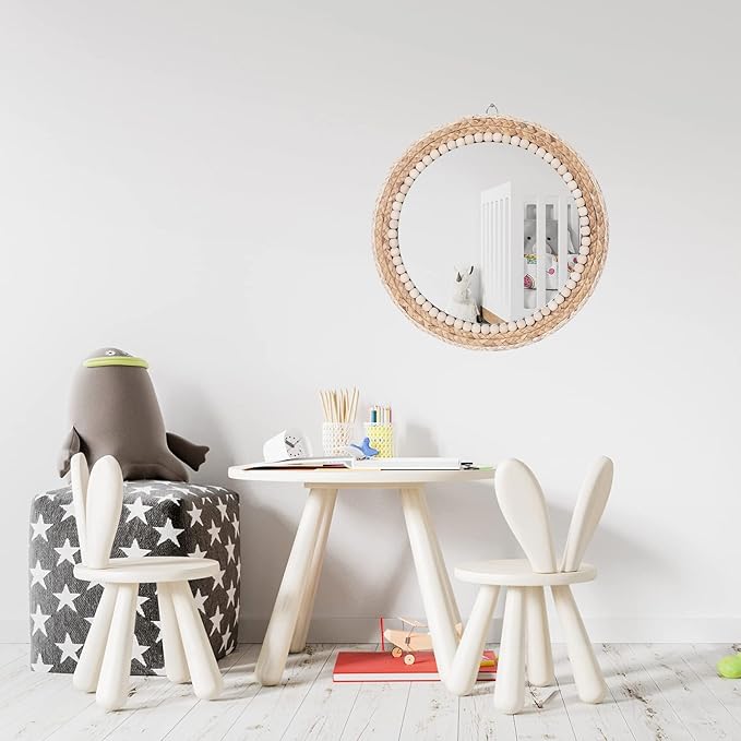 SWTHONY 15 Inch Boho Round Hanging Wall Mirror Decorative Rattan Circle Mirrors for Farmhouse, Living Room, Bedroom
