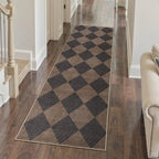 Beeiva Checkered Print Hallway Runner Rug 2x6, Moroccan Kitchen Runner Rugs Non Skid Washable 6ft Ultra Thin Stain Resistant Entryway Decor, Diamond Gingham Alfombra for Bathroom Laundry (Brown/Black)