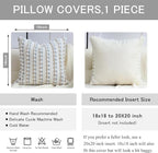 18x18 Boho Pillow Cover-Chenille Tufted Decorative Throw Pillow Cover Soft Velvet Backing, Farmhouse Square Accent Pillowcase for Sofa, Couch, Bedroom, Living Room, White-Grey, Brown Stripe