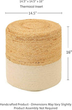 REDEARTH · Cylindrical Pouf Foot Stool Ottoman - Jute Braided Accent Sitting Footrest for The Living Room, Bedroom, Nursery, Patio, Lounge & Other Rooms in The Home (14.5”X14.5”X16”; Natural Ivory)