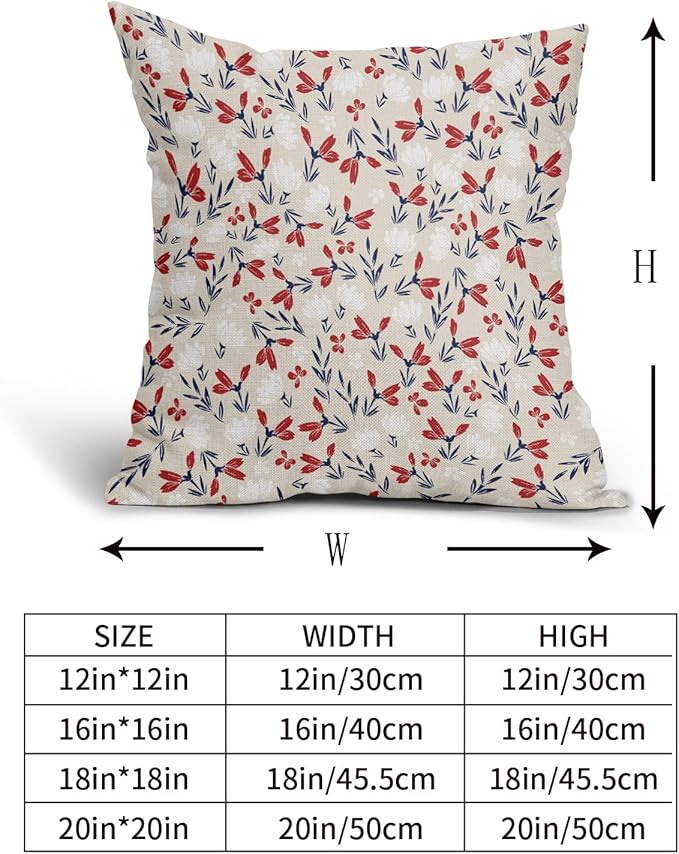 4th of July Floral Pillow Covers 18x18 Set of 2 Vintage Rustic Old Style Navy Blue Red White Flower Print Decorative Outdoor Pillowcases Patriotic Throw Cushion Case Decor for Couch Sofa Bed