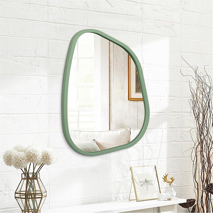 Asymmetrical Mirror for Wall Irregular Wood Frame Modern Unique Wall Mirror Decorative Vanity Bathroom Living Room Bedroom Entryway Hallway Artistic Mirror 20"x16"