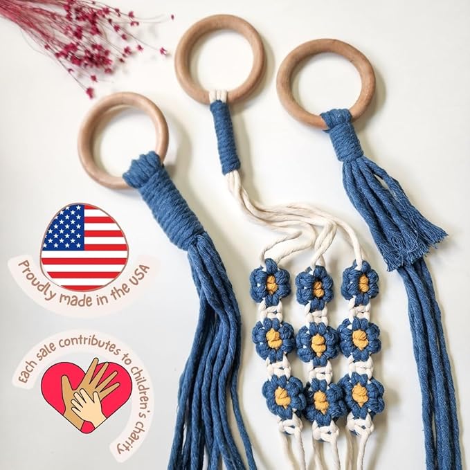 Set of 3 Macrame plant hangers with Daisies & Beads Hanging plant holder Macrame Plant hangers outdoor and indoor hanging planters Plant stand indoor Boho Decor hanging planter stand (Peacock Blue)