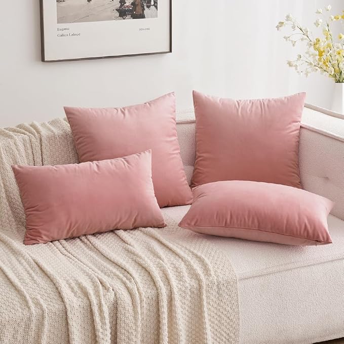 MIULEE Velvet Throw Pillow Covers 12x20 Inch, Pack of 2 - Dusty Pink, Soft Solid Lumbar Decorative Pillow Covers Modern Luxury Home Decor for Spring Couch Sofa Bedroom Livingroom