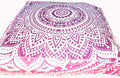 INDIAN CRAFT CASTLE 24" Pink Ombre Mandala Barmeri Large Floor Pillow Cover Cushion Meditation Seating Ottoman Throw Cover Hippie Decorative Zipped Bohemian Pouf Ottoman Pom Pom Cases 24" Square