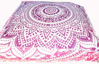 CRAFT KALA Mandala Floor Pillow Cushion Cover Seating Throw Cover Hippie Decorative Bohemian Ottoman Poufs Pom Pom Pillow Cases Boho Indian Cotton Living Room Yoga Home Décor (24" Square, Pink Ombre)