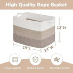 Goodpick Large Storage Basket, 18"x14"x12" Cotton Rope Organizer for Blankets, Toy Baskets Storage Kids, Rectangle Woven Basket for Living Room, Bedroom, Gradient Brown
