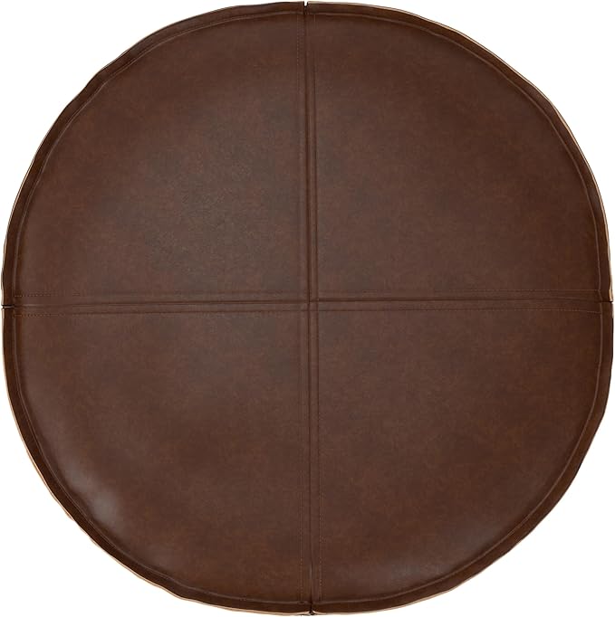 SIMPLIHOME Brody Round Pouf - 20 inch Wide Upholstered Vegan Leather Ottoman in Distressed Dark Brown, Boho Footstool or Extra Seating for Living Room or Bedroom with Polystyrene Filling, Assembled
