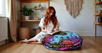 ICC 32 Inch Large Hippie Mandala Floor Pillow Ottoman Pouf Cover - Indian Peacock Daybed Oversized Cotton Cushion Cover Heavy Duty Zipper Seating Ottoman Cover - Dog Pets Bed Cover Zodiac