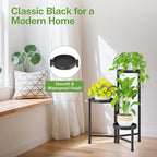 iDavosic.ly Plant Stand Indoor Outdoor, 3 Tier Corner Metal Flower Display Holder Shelf, Folding Tall Orchid Rack for Patio Balcony Porch Garden Living Room House, Black