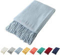Homiest Decorative Knitted Throw Blanket with Fringe, Lightweight Acrylic Knit Blanket, Soft & Cozy Tassel Blanket for Couch Sofa Bed (Mist Blue, 60 x 80 Inch)