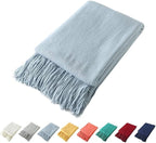 Homiest Decorative Knitted Throw Blanket with Fringe, Lightweight Acrylic Knit Blanket, Soft & Cozy Tassel Blanket for Couch Sofa Bed (Mist Blue, 60 x 80 Inch)