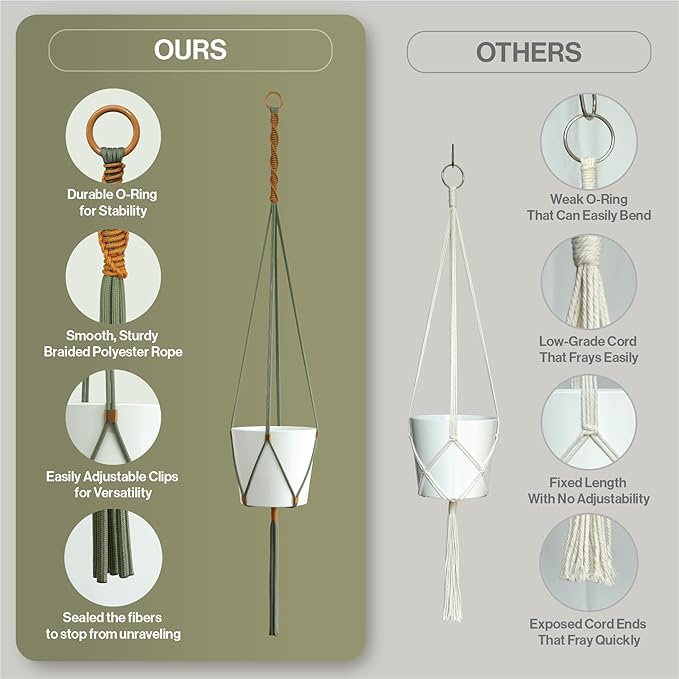 Macrame Plant Hanger Polyester Rope 42 Inch Outdoor Indoor Adjustable Hanging Planter for up to 10 Inch Plant Pot Modern Boho Home Decor (1, Forest Green/Burnt Orange)