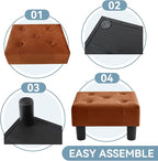 Poofzy Small Foot Stool Ottoman, Velvet Ottoman Foot Rest with Legs, Rectangle Foot Rest for Couch, Footstools and Ottomans Small for Living Room and Entryway (Rrown)