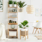 Plant Basket with Stand Indoor Planter Pot Holder Sturdy Jute Rope Modern Woven Basket, Cotton Rope Woven Pot with Bamboo Stand(White and Yellow,10 Inch)