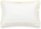 Hofdeco Premium Coastal Patio Indoor Outdoor Lumbar Pillow Cover Only, 12"x20" Water Resistant for Backyard, Couch, Solid White Fringe