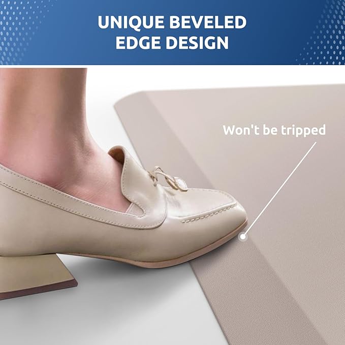 KitchenClouds Kitchen Mat Cushioned Anti Fatigue Kitchen Rug 0.8inch Water Resistant Non Slip Kitchen Rugs and Mats Standing Desk Mat Comfort Floor Mats for Kitchen Sink Office (17.3"x60",Khaki)