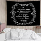 EOBTAIN Bible Tapestry White Christian Scripture Verse and Floral on Black Tapestries for Bedroom Aesthetic Inspirational Quotes Tapestry Wall Hanging Decor for Living Room College Dorm 92"x70"
