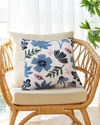 Embroidered Floral Boho Throw Pillow Cover 18x18 Inch - Decorative Cotton Pillow Case for Couch, Sofa, Bedroom, Living Room - Farmhouse Home Aesthetic Housewarming Gifts (Blue Serenity, 18" x 18")