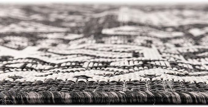 Rugs.com Outdoor Aztec Collection Rug – 2' x 3' Charcoal Gray Flatweave Rug Perfect for Living Rooms, Large Dining Rooms, Open Floorplans