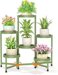 LASZOLA 6 Tiered Plant Stand Indoor Outdoor with Plastic Tray, Corner Folding Tall Flower Display Rack, Modern Plant Holder Shelf for Outdoor Patio Porch Garden Office Living Room, Green