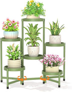 LASZOLA 6 Tiered Plant Stand Indoor Outdoor with Plastic Tray, Corner Folding Tall Flower Display Rack, Modern Plant Holder Shelf for Outdoor Patio Porch Garden Office Living Room, Green