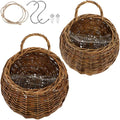 Yardwe Wicker Planter Wall Hanging Flower Pot Set - Rattan Hanging Basket for Indoor Outdoor Garden Decor 2 Pieces 4.7X10.5X4.7 Inches