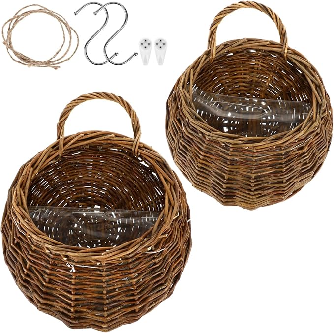 Hemoton Rattan Wall Hanging Flower Pot Basket 12.2X10.63X4.72 Inches Woven Planter for Indoor Outdoor Wall Decor Living Room Bedroom Porch