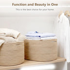 Cotton Rope Storage Basket, 15x10x9 Inches, Woven Basket for Shelves, Clothes, Towels, Books, and Laundry, Jute Brown (3 Pack)