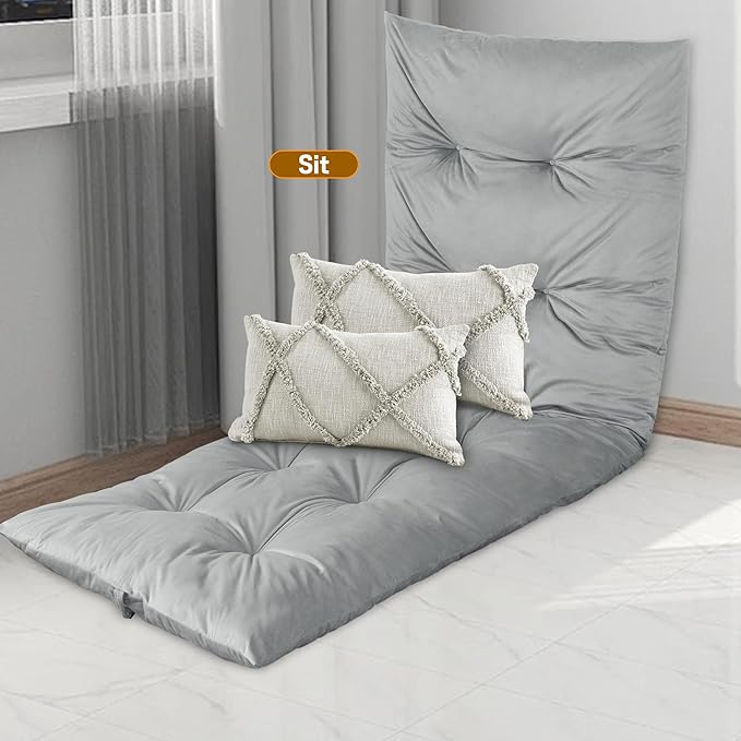 BALAPET Floor Lounger Pillow,Foldable Light Thick Tufted Floor Pillow Cushion with Elasticized Webbing for Easy Storage.Floor Lounger for Meditation,Playing,Yoga,Reading,Sleeping(Light Gray)