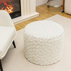 Ottoman Foot Rest Stuffed Round Boho Floor Poof Seating Armchair Ottoman Foot Stool Floor Cushion Bean Bag Pouf 18x18x14 Inch Cream White