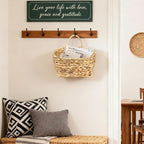 Hanging Wall Basket Handwoven Wicker Basket for Plants, Flowers & Storage, Rustic Farmhouse Wall Decor Organizer, Natural Water Hyacinth