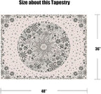 Neasow Bohemian Tapestry Wall Hanging, Beige White Floral Tapestry with Dotted Daisy Medallion Print Bedroom Boho Hippie Home Decor, 36×48 inches